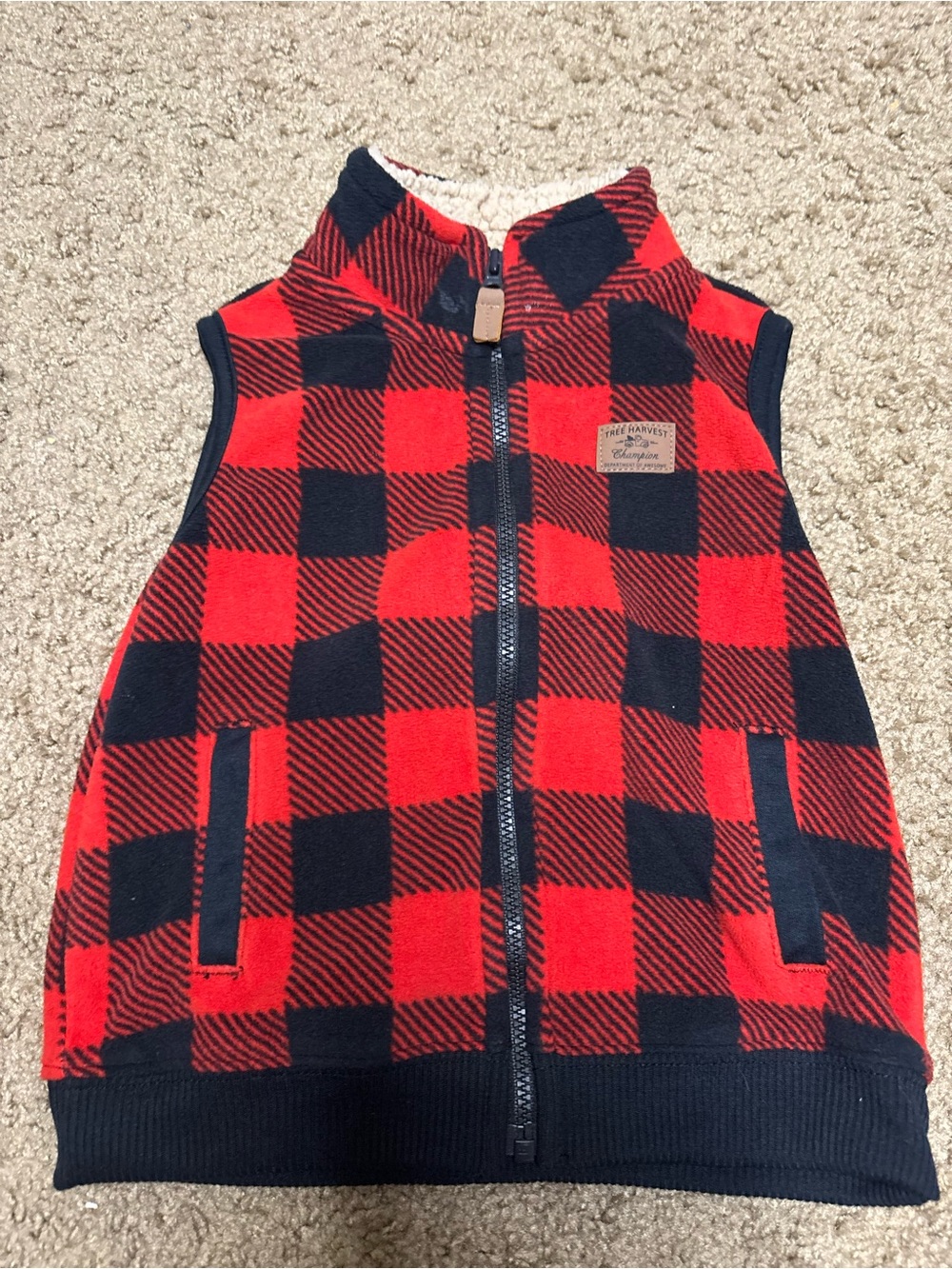 Carter's Red and Black Plaid Sherpa-Lined Vest